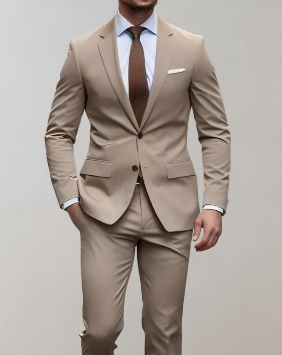 2-Piece Set of Men’s Suit with Single Collar and Formal Trousers