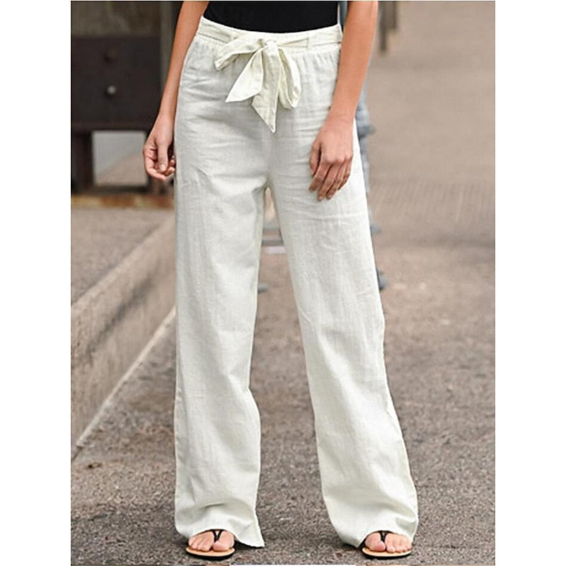 Chloe - Summer Linen Women's Trousers with Wide Legs
