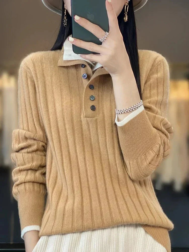 Maya | Winter Ribbed Sweater with Button Collar