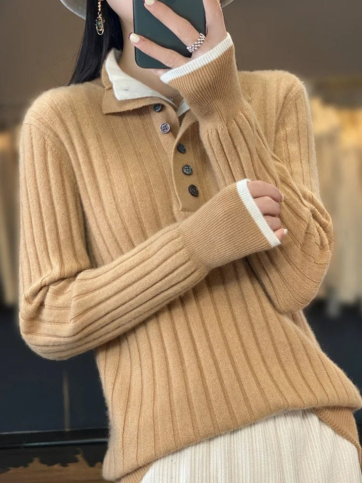 Maya | Winter Ribbed Sweater with Button Collar