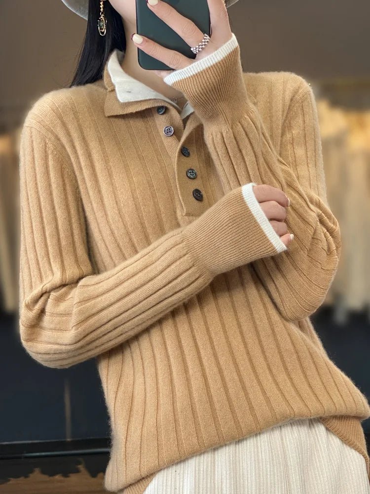 Maya | Winter Ribbed Sweater with Button Collar