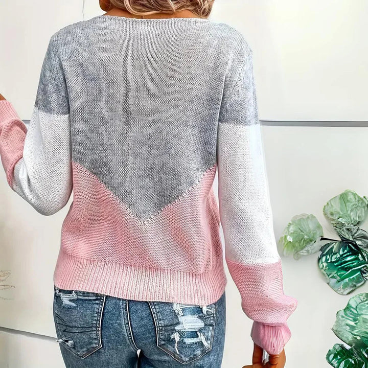 Bella | Women's V-Neck Contrast Knit Sweater