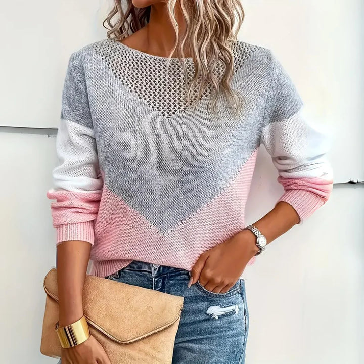 Bella | Women's V-Neck Contrast Knit Sweater