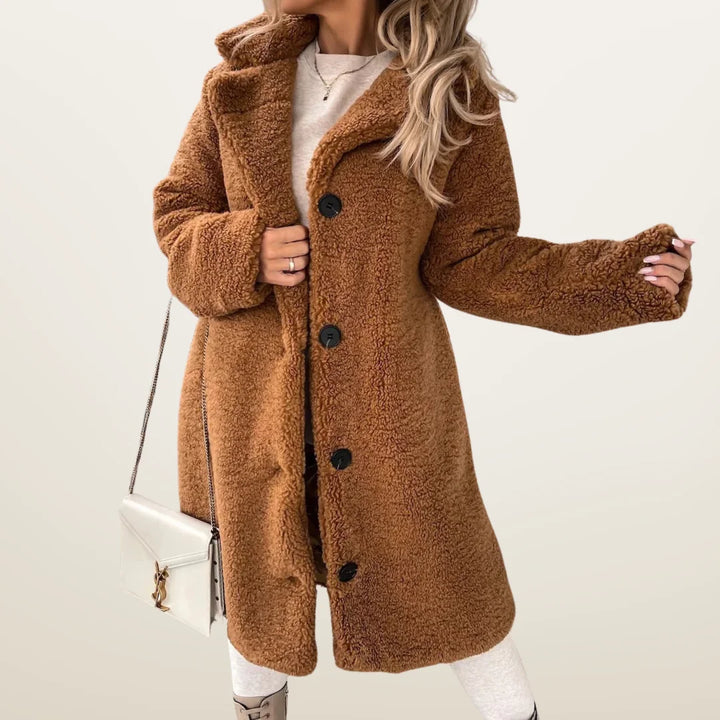 Hazel | Women's Long Teddy Coat with Buttons