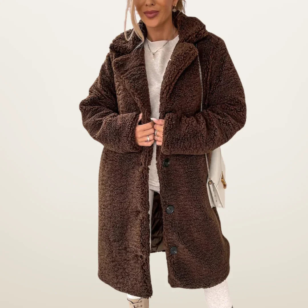 Hazel | Women's Long Teddy Coat with Buttons