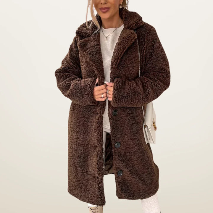 Hazel | Women's Long Teddy Coat with Buttons