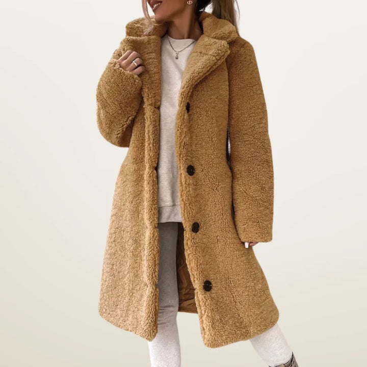 Hazel | Women's Long Teddy Coat with Buttons