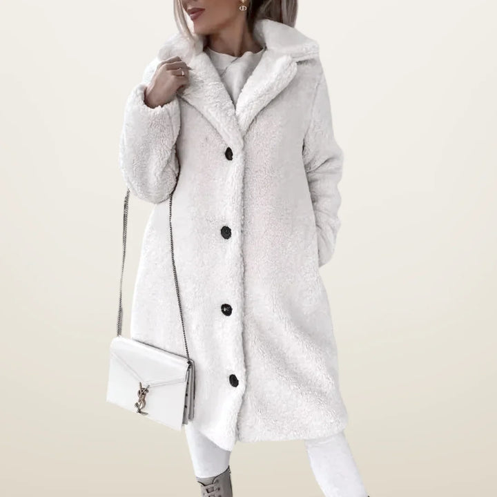 Hazel | Women's Long Teddy Coat with Buttons