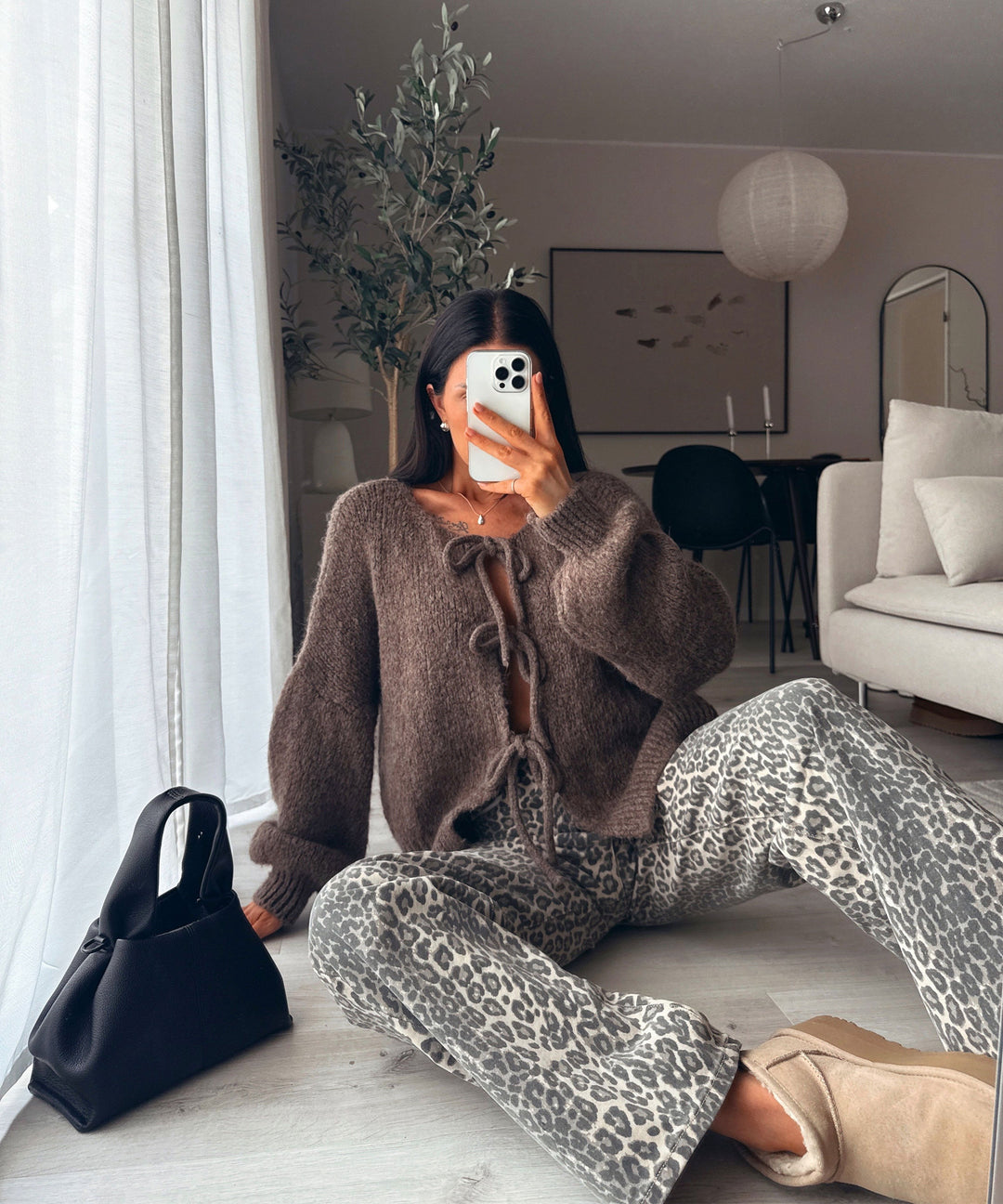 Hazel | Brown Cardigan with Bow Detail