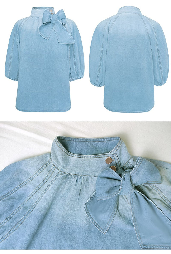 Destiny | Elegant Blouse with Bow and Balloon Sleeves