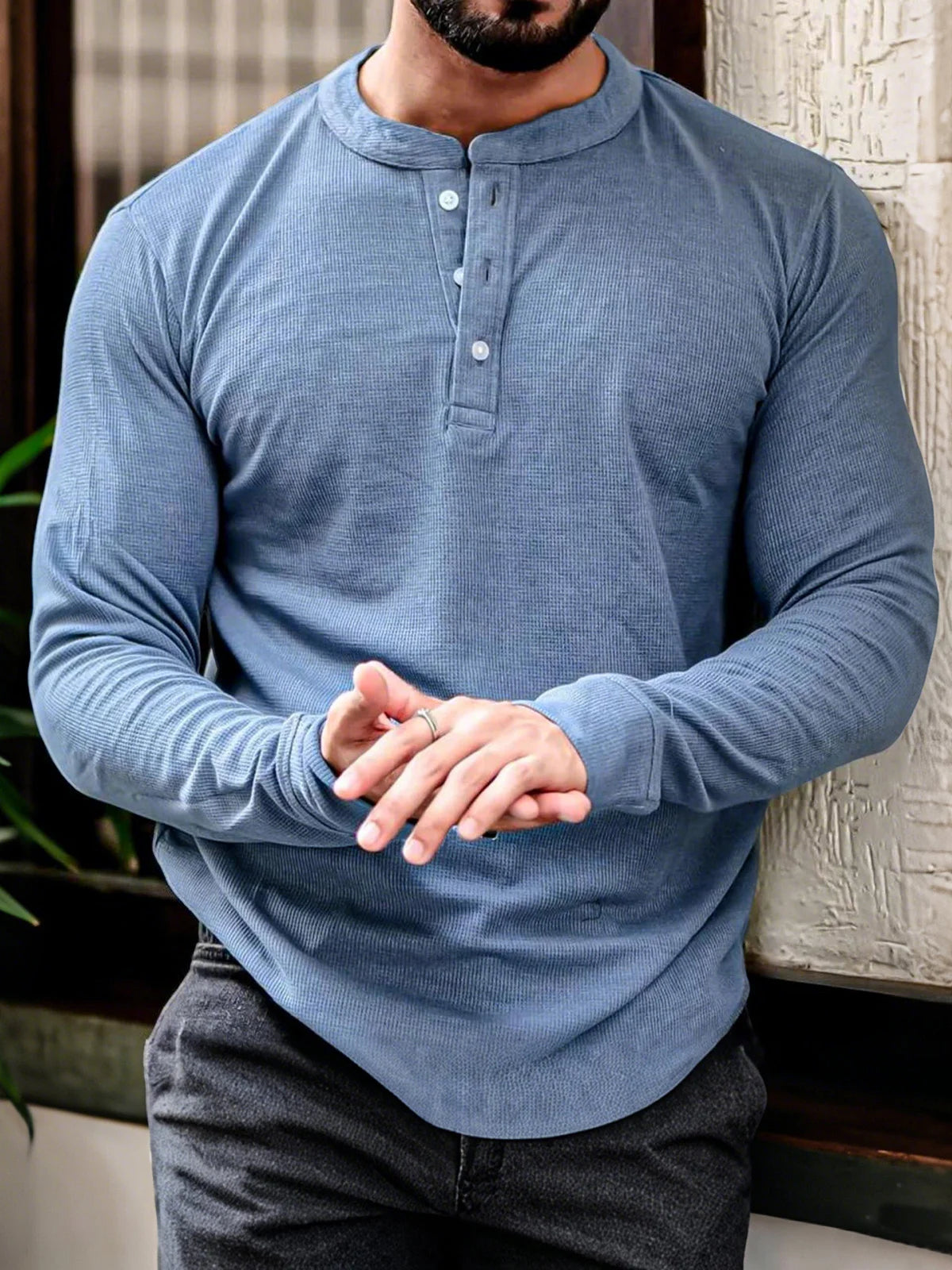 Comfort Fit Longsleeve Henley T Shirt for Men