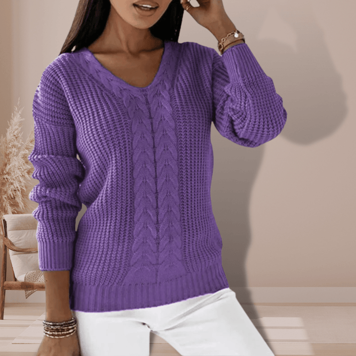 Tess | Winter-Ready V-Neck Cable Knit Sweater