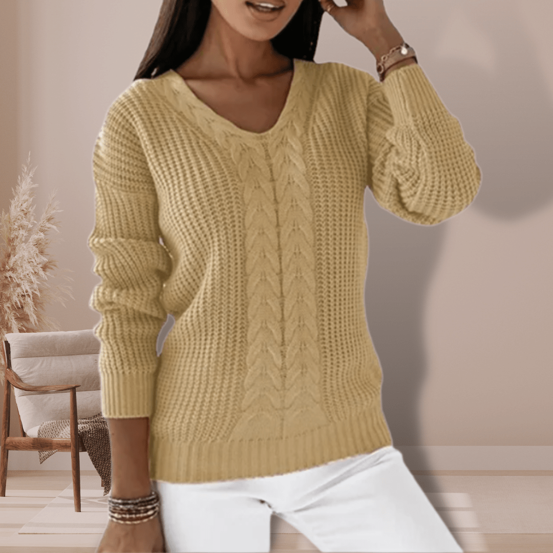 Tess | Winter-Ready V-Neck Cable Knit Sweater