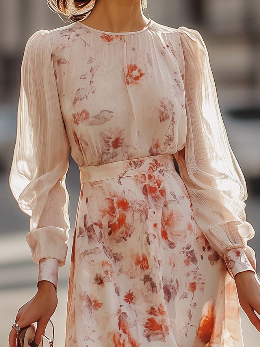 Emily - Floral printed pleated dress with short sleeves