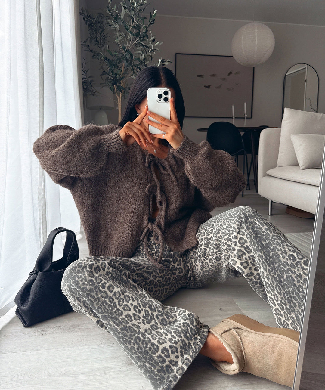 Hazel | Brown Cardigan with Bow Detail