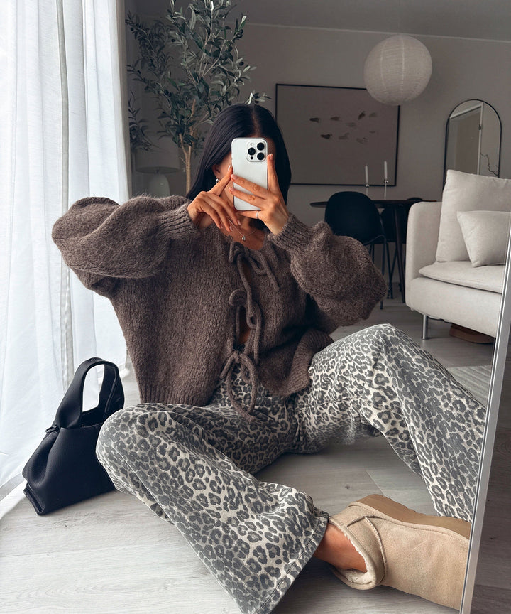 Hazel | Brown Cardigan with Bow Detail