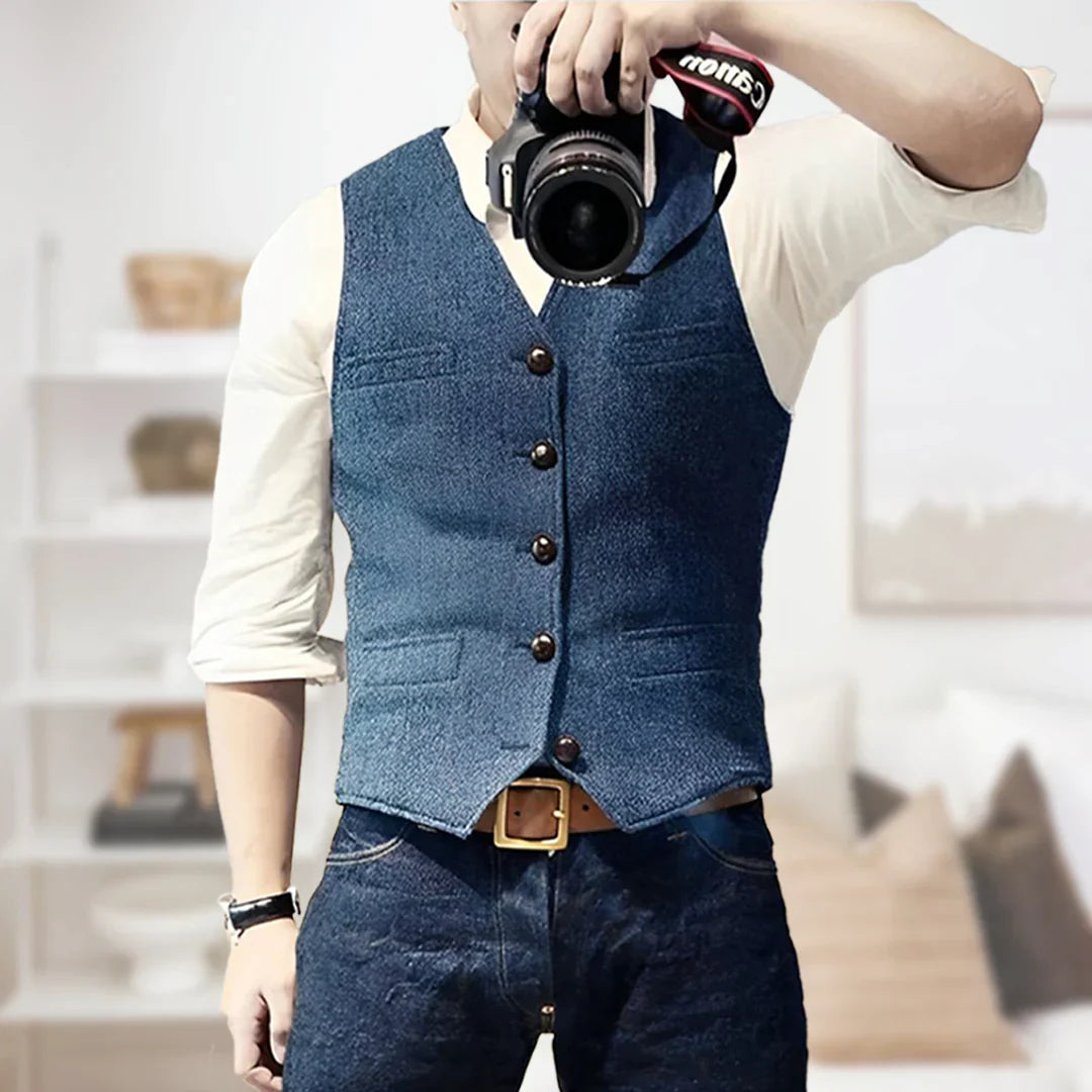 Benjamin | Men's Vintage Sleeveless Sweater | Button Closure