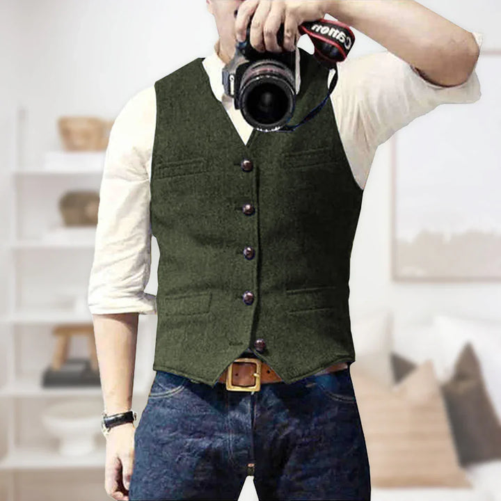 Benjamin | Men's Vintage Sleeveless Sweater | Button Closure