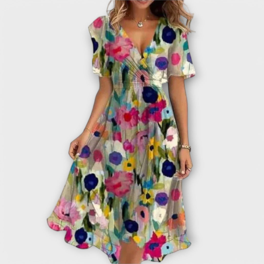 Elegant Floral V-Neck Midi Dress