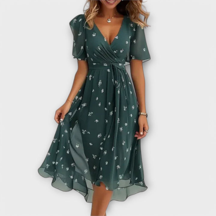 Elegant Floral V-Neck Midi Dress