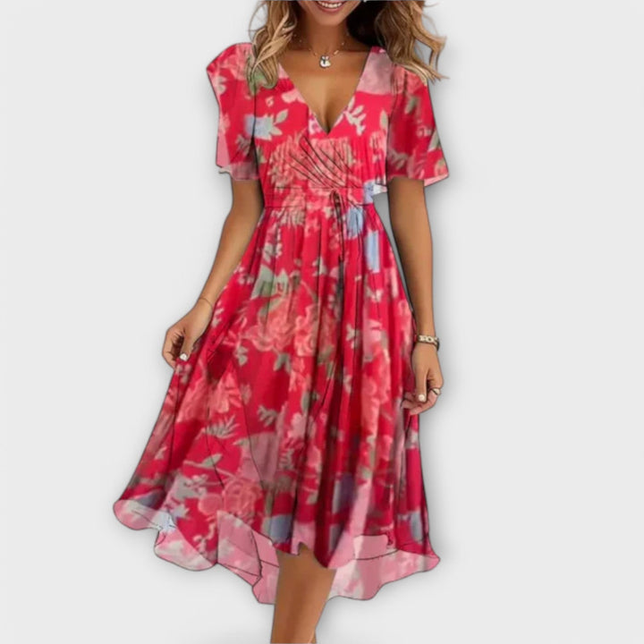 Elegant Floral V-Neck Midi Dress