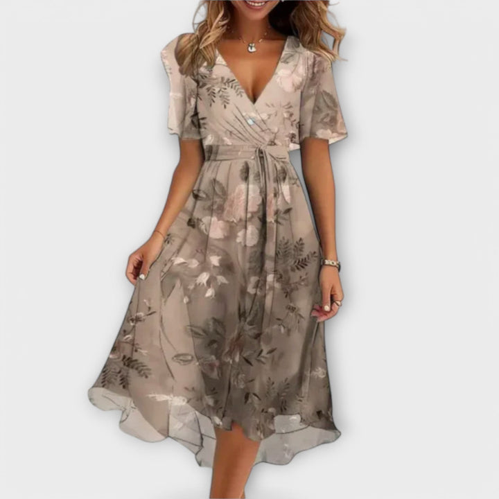 Elegant Floral V-Neck Midi Dress