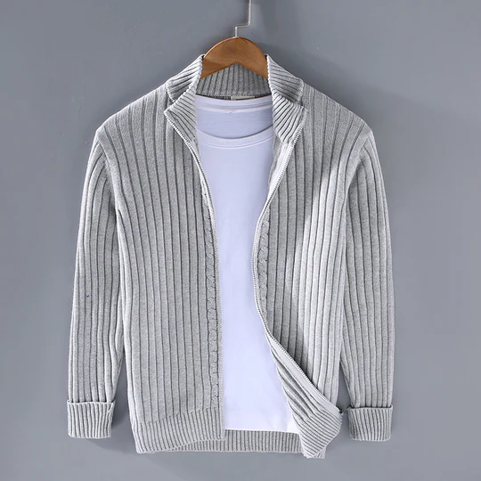 William | Men's Slim Fit Ribbed Zip Cardigan