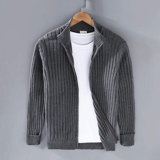 William | Men's Slim Fit Ribbed Zip Cardigan