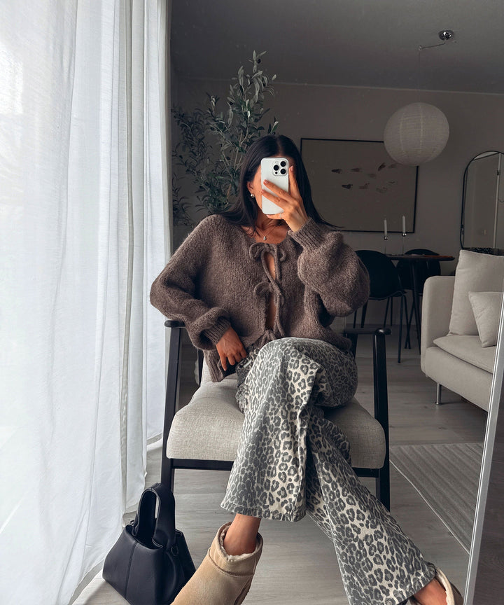Hazel | Brown Cardigan with Bow Detail
