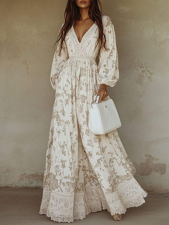 Elegant Boho Maxi Dress with Floral Print