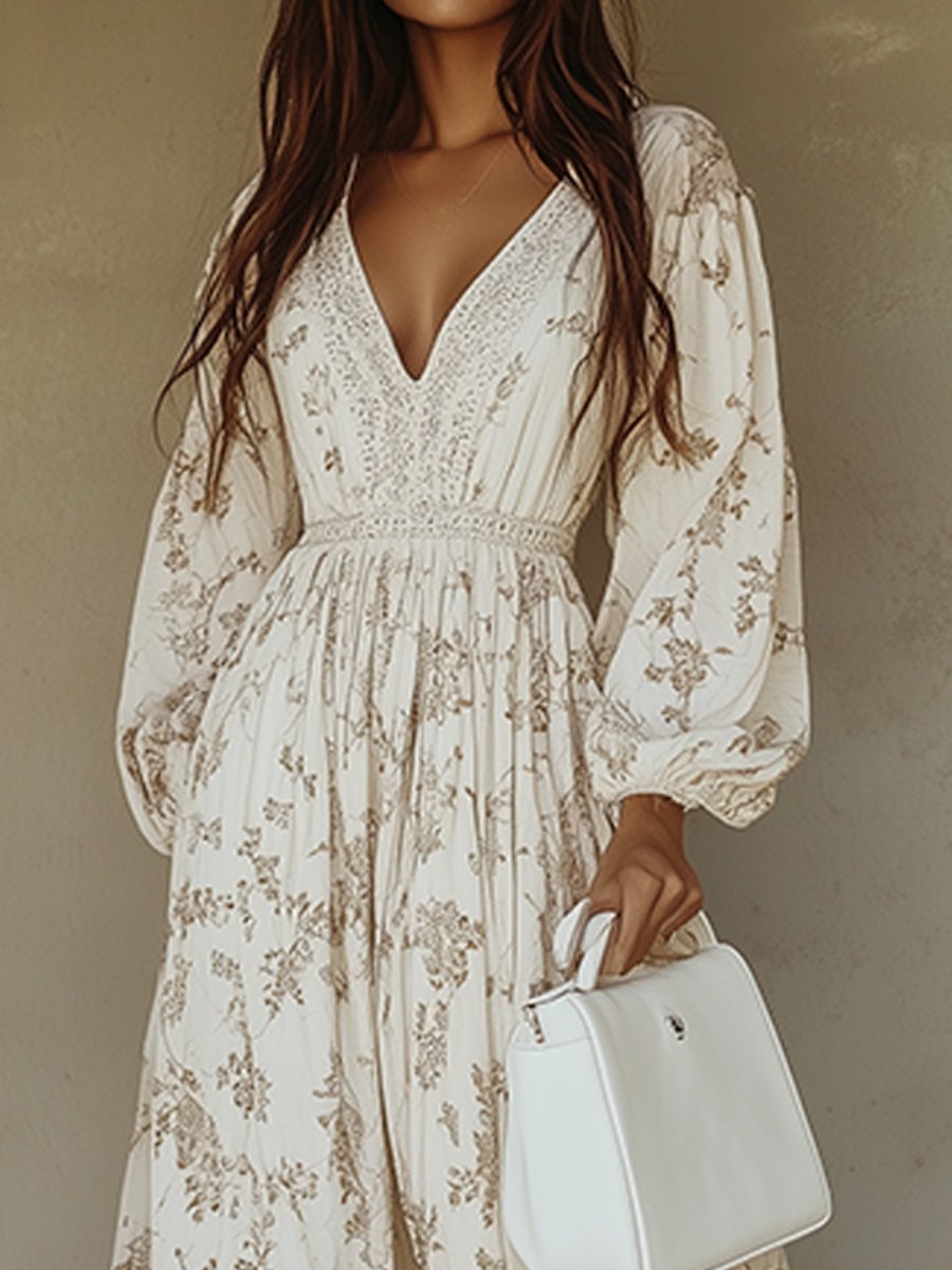 Elegant Boho Maxi Dress with Floral Print