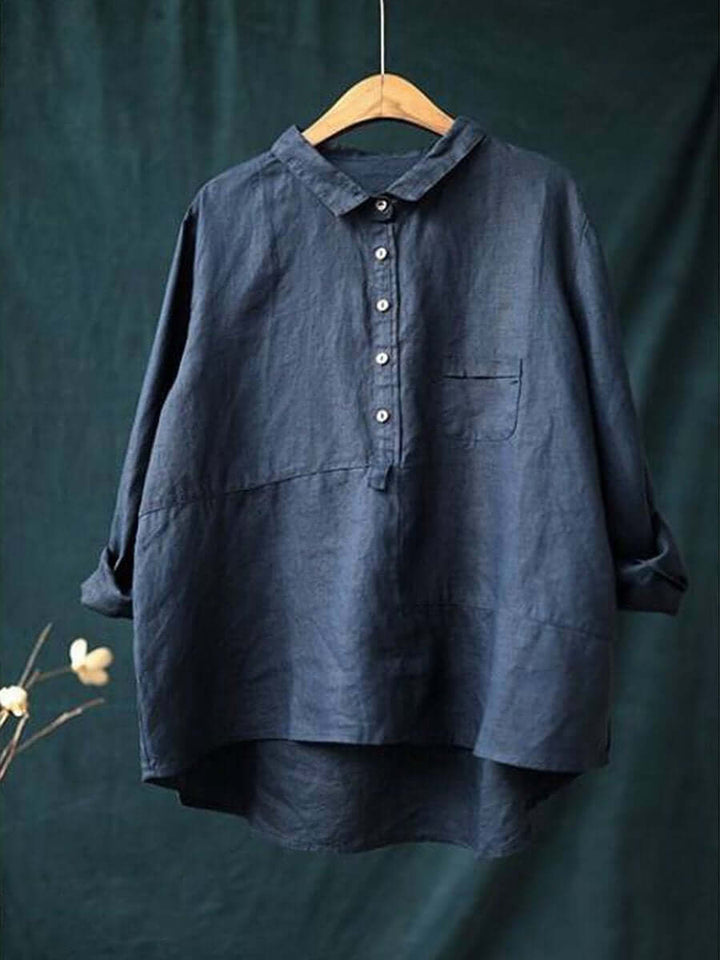Women's Cotton and Linen Shirt with Long Sleeves