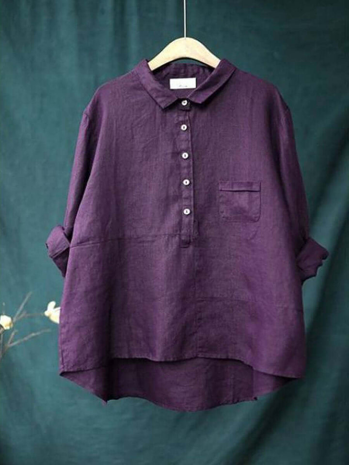 Women's Cotton and Linen Shirt with Long Sleeves
