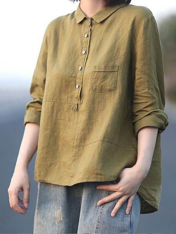 Women's Cotton and Linen Shirt with Long Sleeves