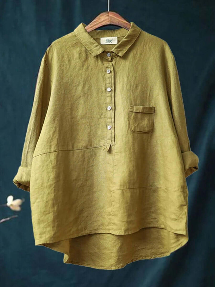 Women's Cotton and Linen Shirt with Long Sleeves