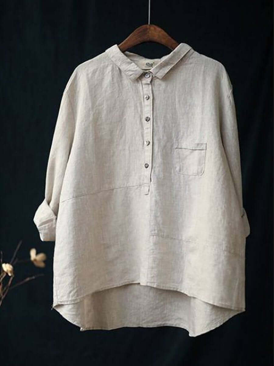 Women's Cotton and Linen Shirt with Long Sleeves