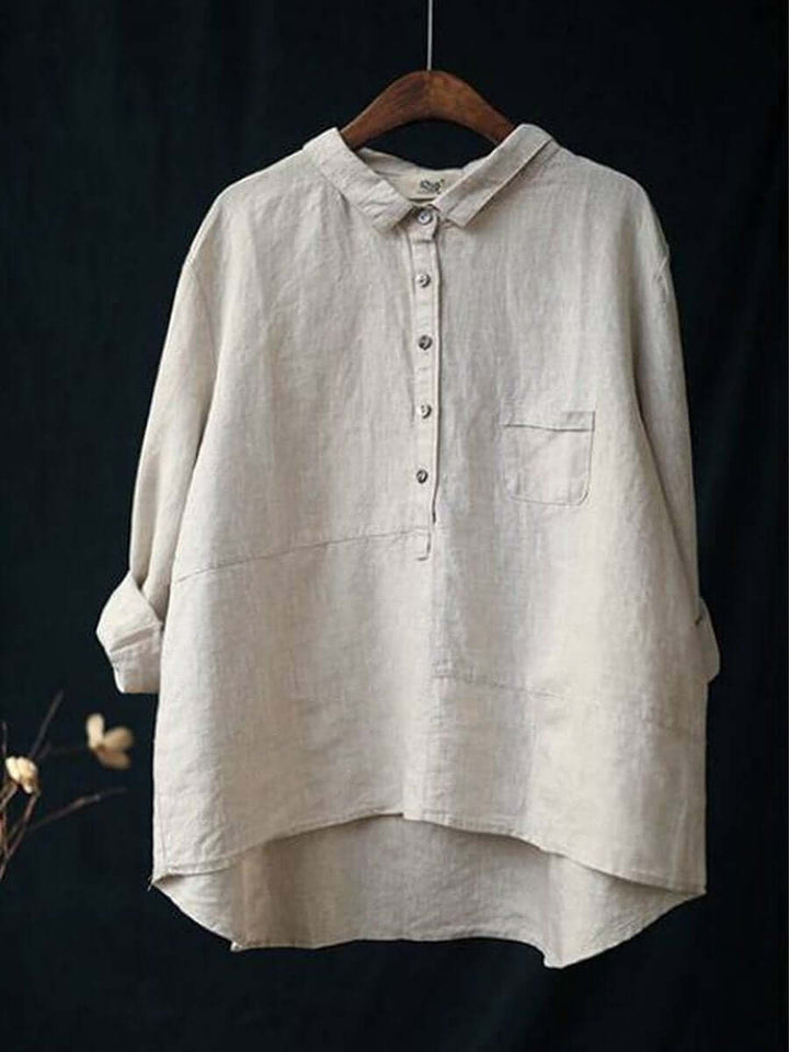 Women's Cotton and Linen Shirt with Long Sleeves