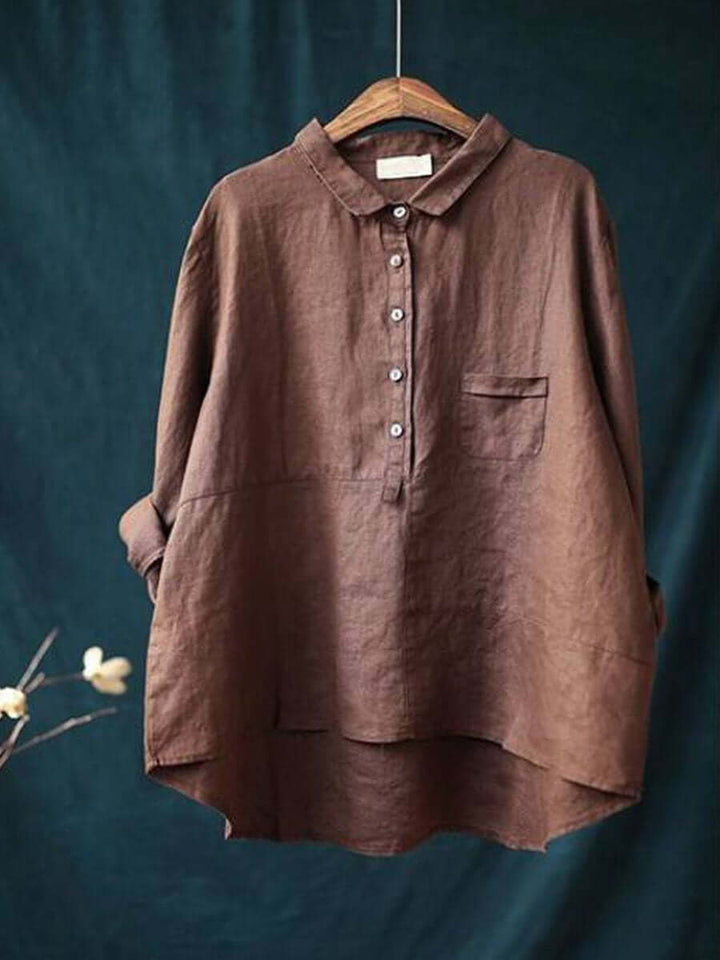 Women's Cotton and Linen Shirt with Long Sleeves