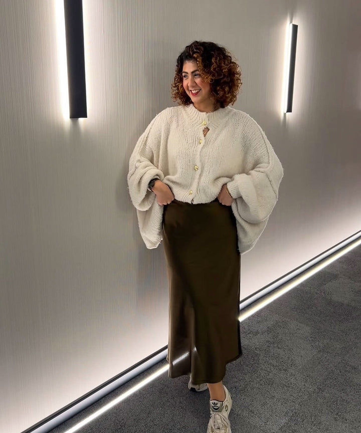 Clara | Beige Oversized Knit Cardigan for Women