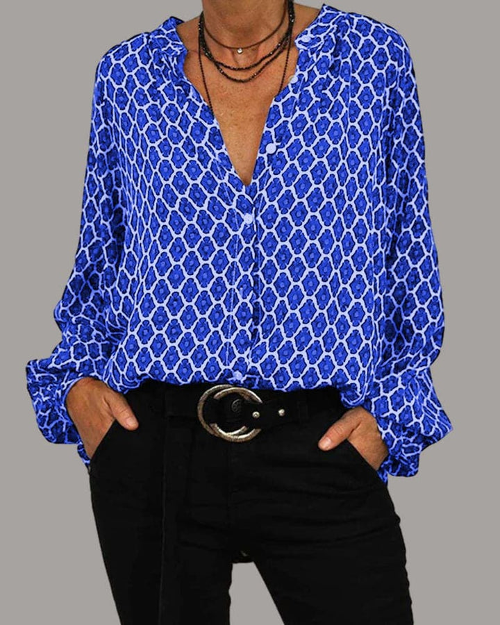 Brenda | Chic V-Neck Blouse with Geometric Flair