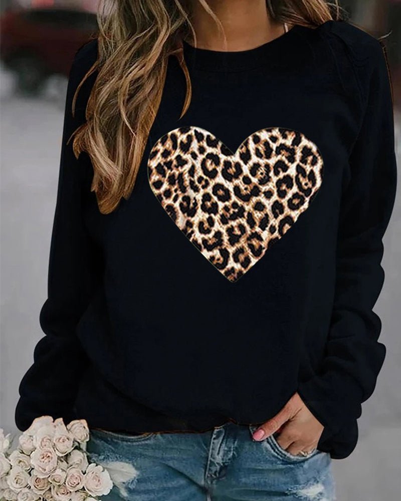Poppy | Winter Leopard Heart Print Women's Sweatshirt