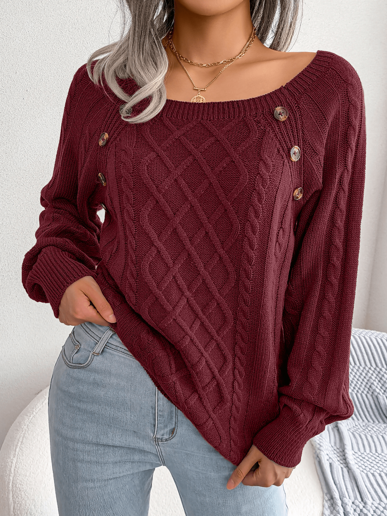 Grace | Winter Cable Knit Sweater with Button Details