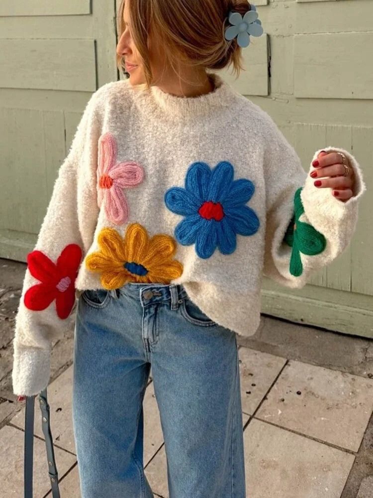 Daisy | Cozy Winter Floral Knit Sweater for Women