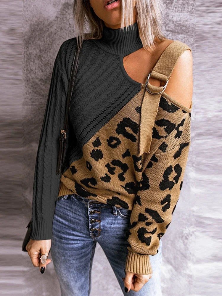 Hazel | Winter Chic One-Shoulder Leopard Sweater