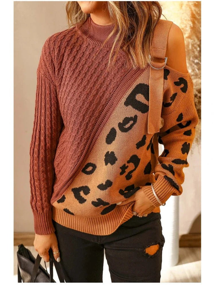 Hazel | Winter Chic One-Shoulder Leopard Sweater