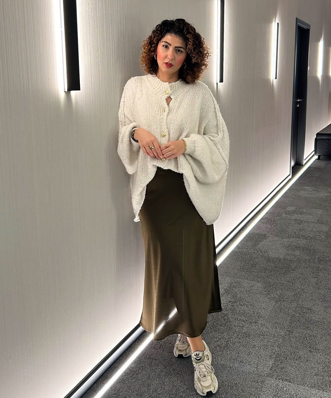 Clara | Beige Oversized Knit Cardigan for Women