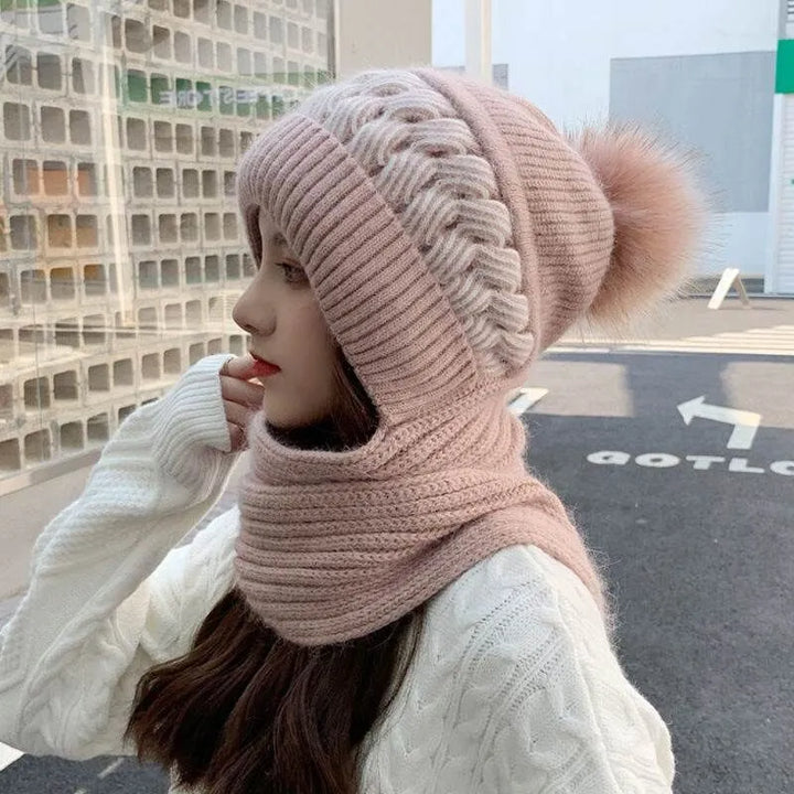 Women's Knitted Beanie with Pom-Pom Hood