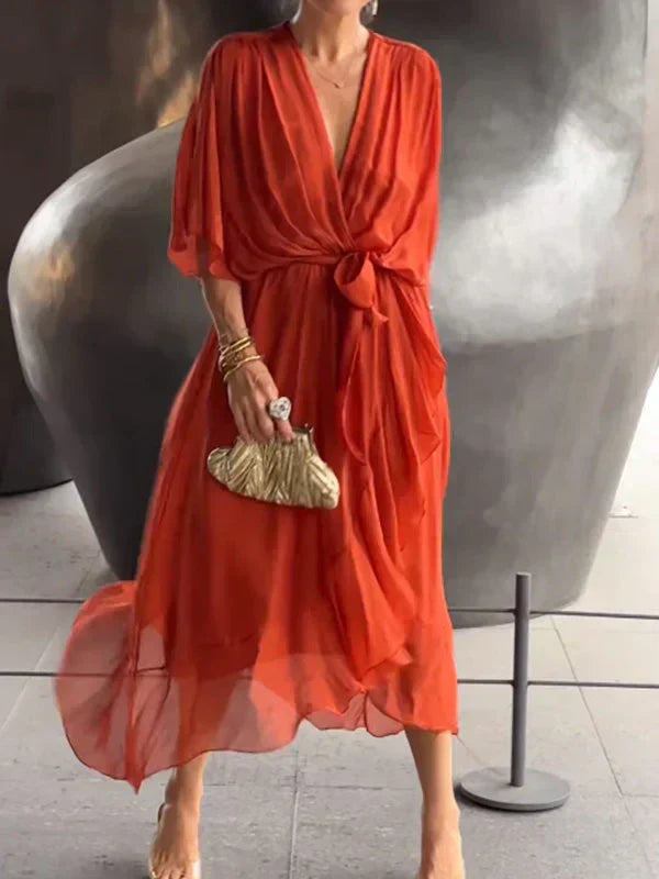 Whitney | Luxurious Silk V-Neck Evening Dress
