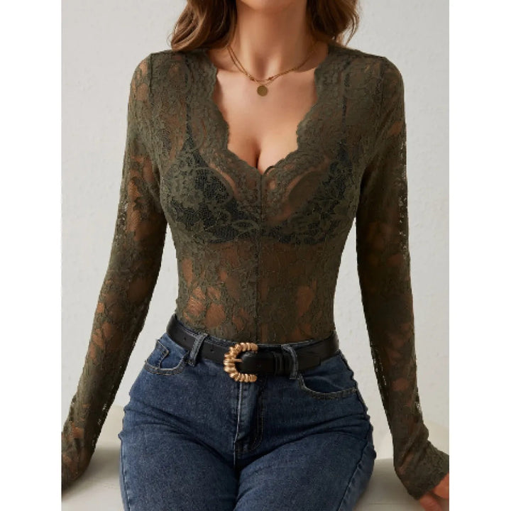 Roberta | Sheer Lace Blouse with Floral Elegance