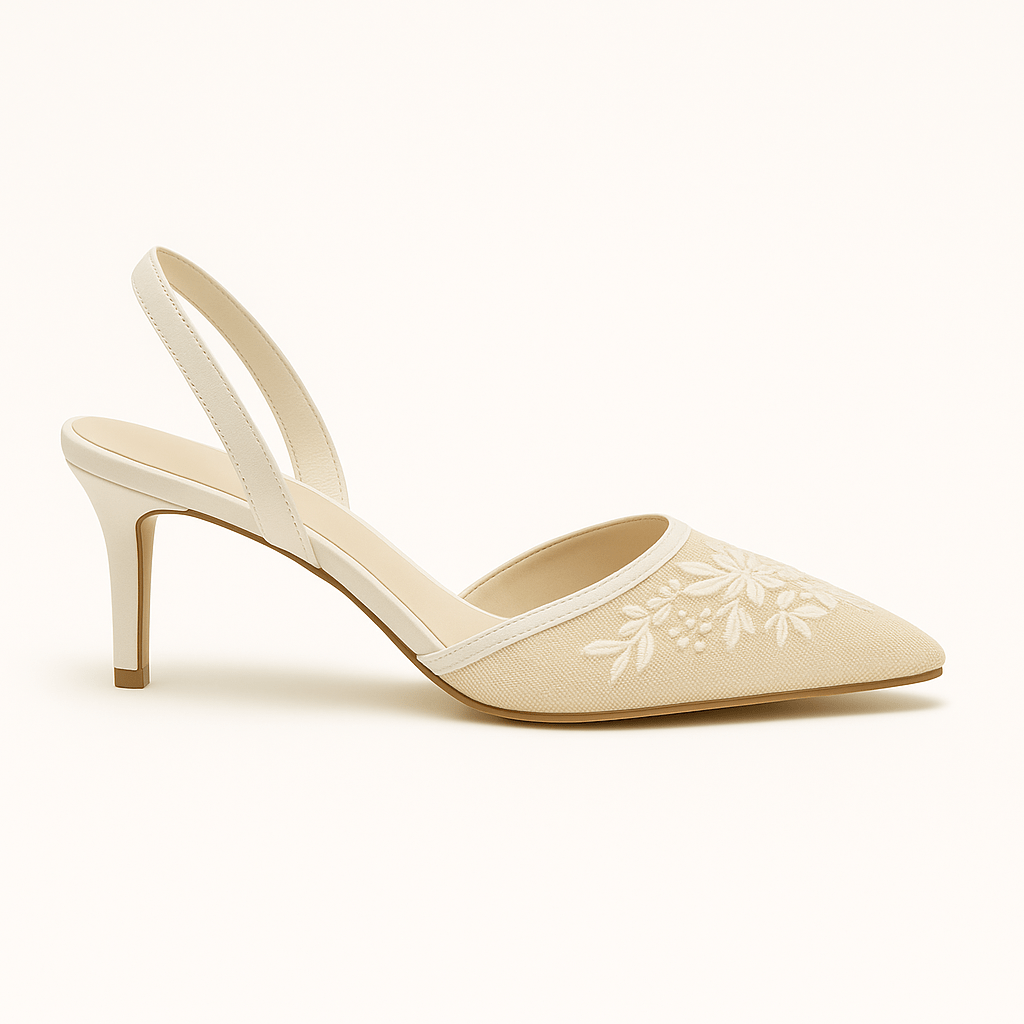 Patricia | Chic Floral Embroidered Slingback Heels